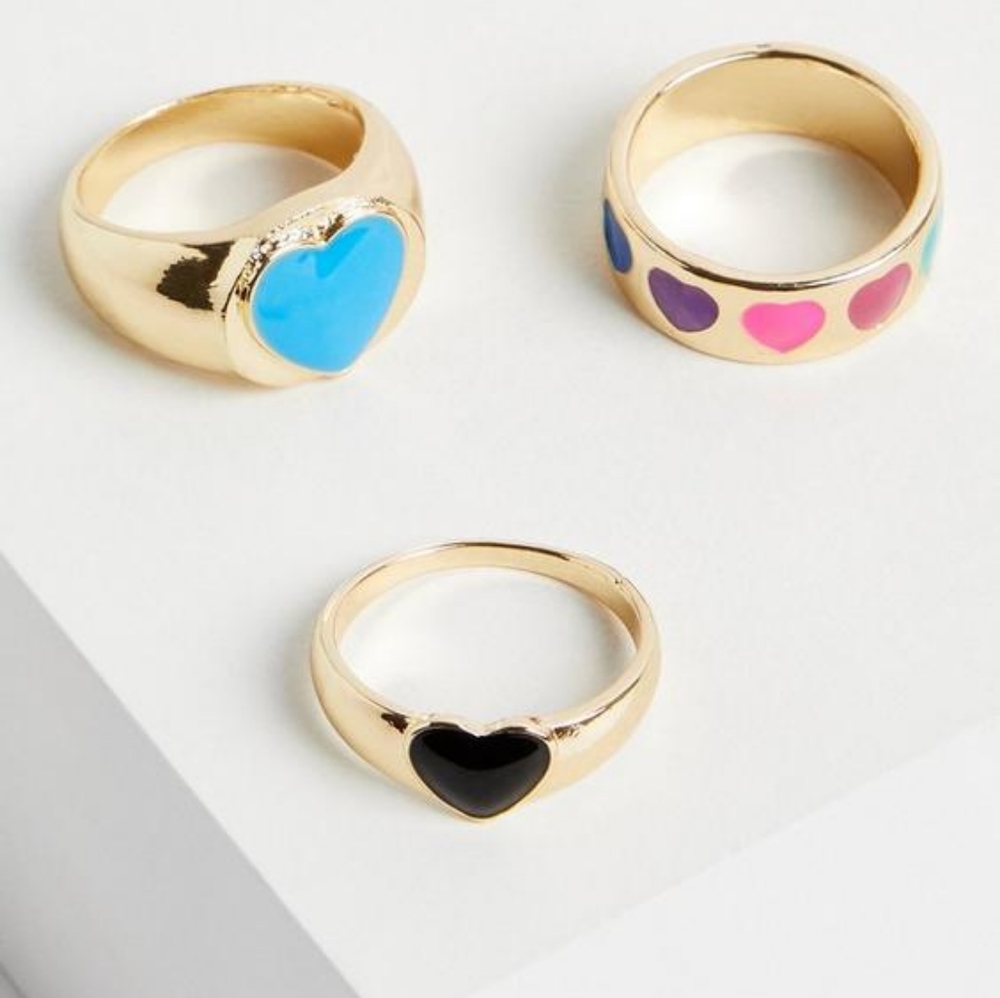 Torrid Always Proud Rainbow Heart Enamel Rings Gold Tone Jewelry